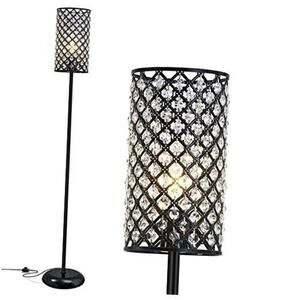Crystal Floor Lamp, Modern Standing Lamp with Elegant Shade Floor Lamp Black